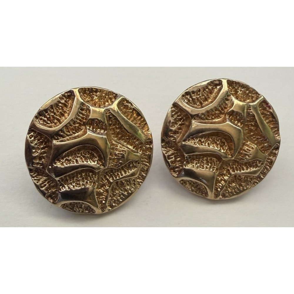 Avon Vintage Gold tone round clip on earrings chunky 1"